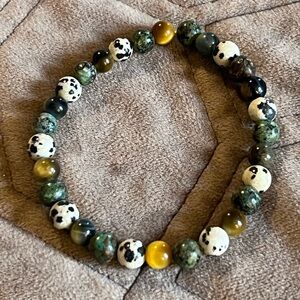 Handmade Boho Chic Natural Earthy Gemstones Beaded Bracelet, Size 7”